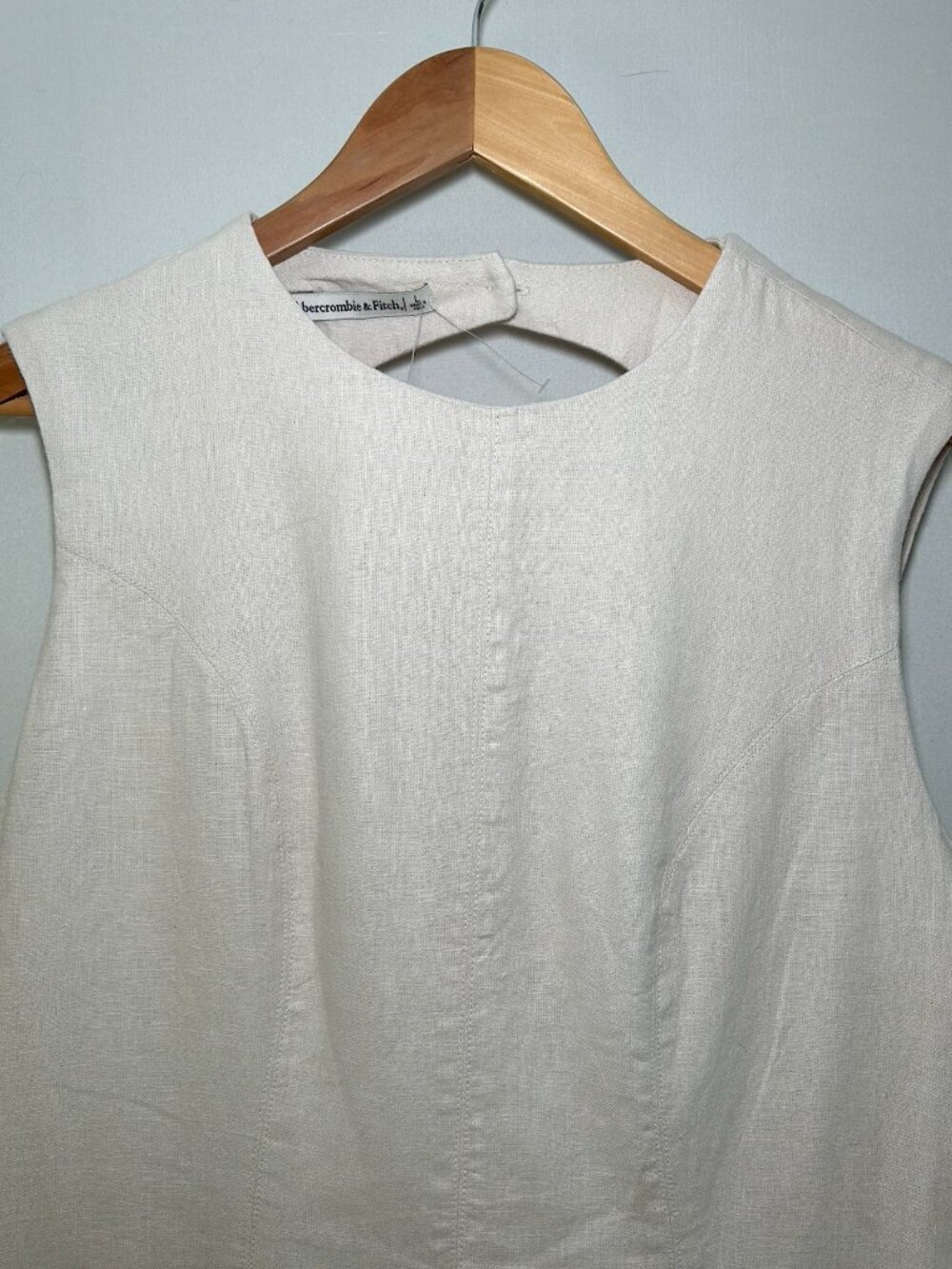 Abercrombie Linen Blend Mini Dress Cream Sleeveless Summer Shift NWT M - Picture 5 of 8